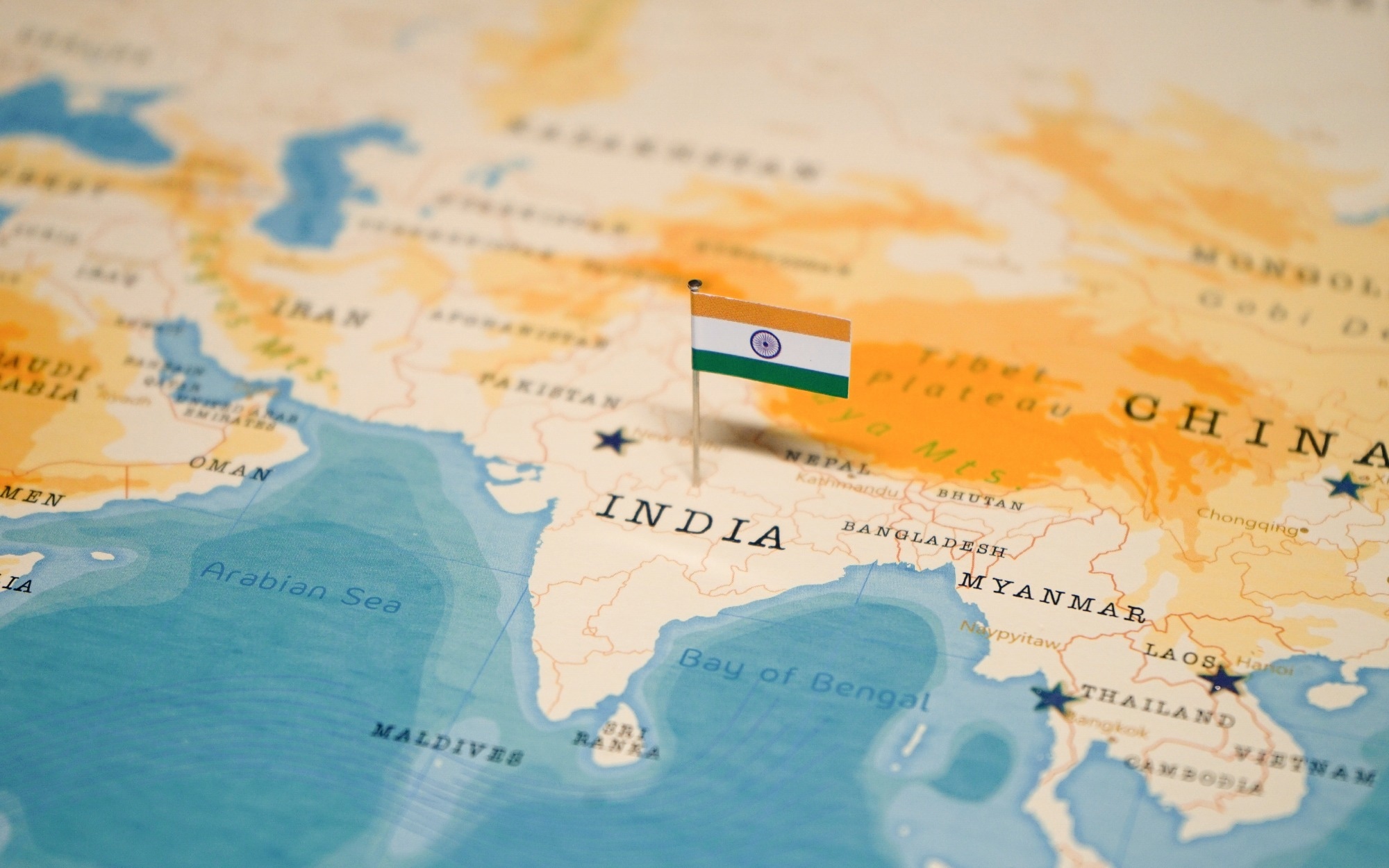 Indian flag on world map.