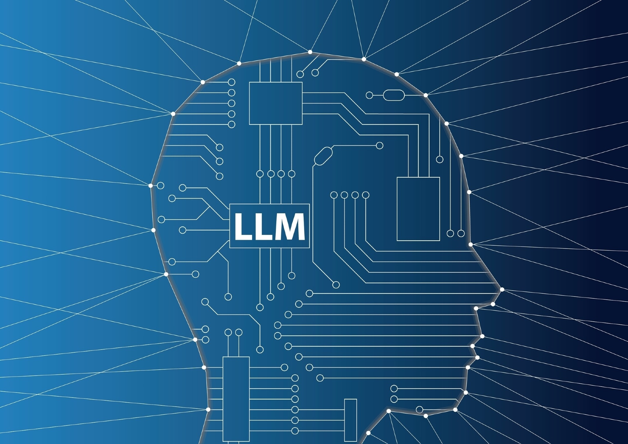 Large Language Model (LLM) and Generative Artificial Intelligence (AI) illustration with deep neural network and silhouette of person