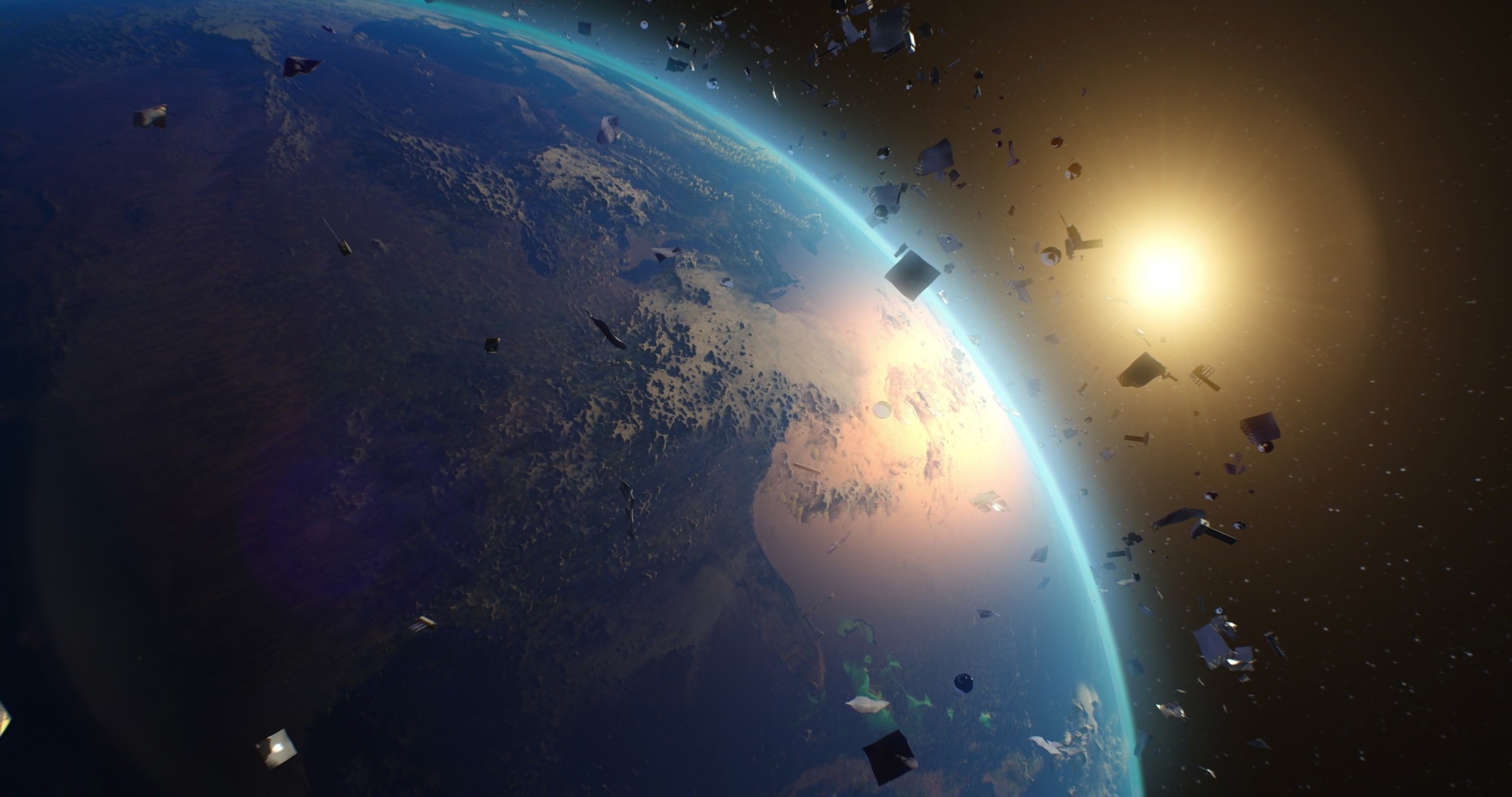 Space debris around planet Earth.