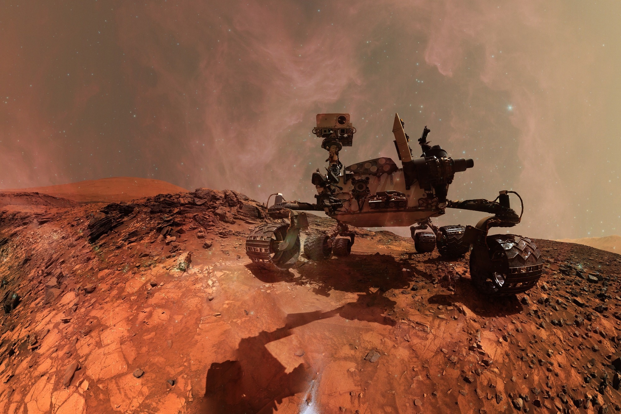 Curiosity Mars Rover exploring the surface planet of Mars.