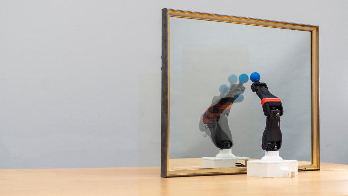 robot observes its reflection in a mirror,