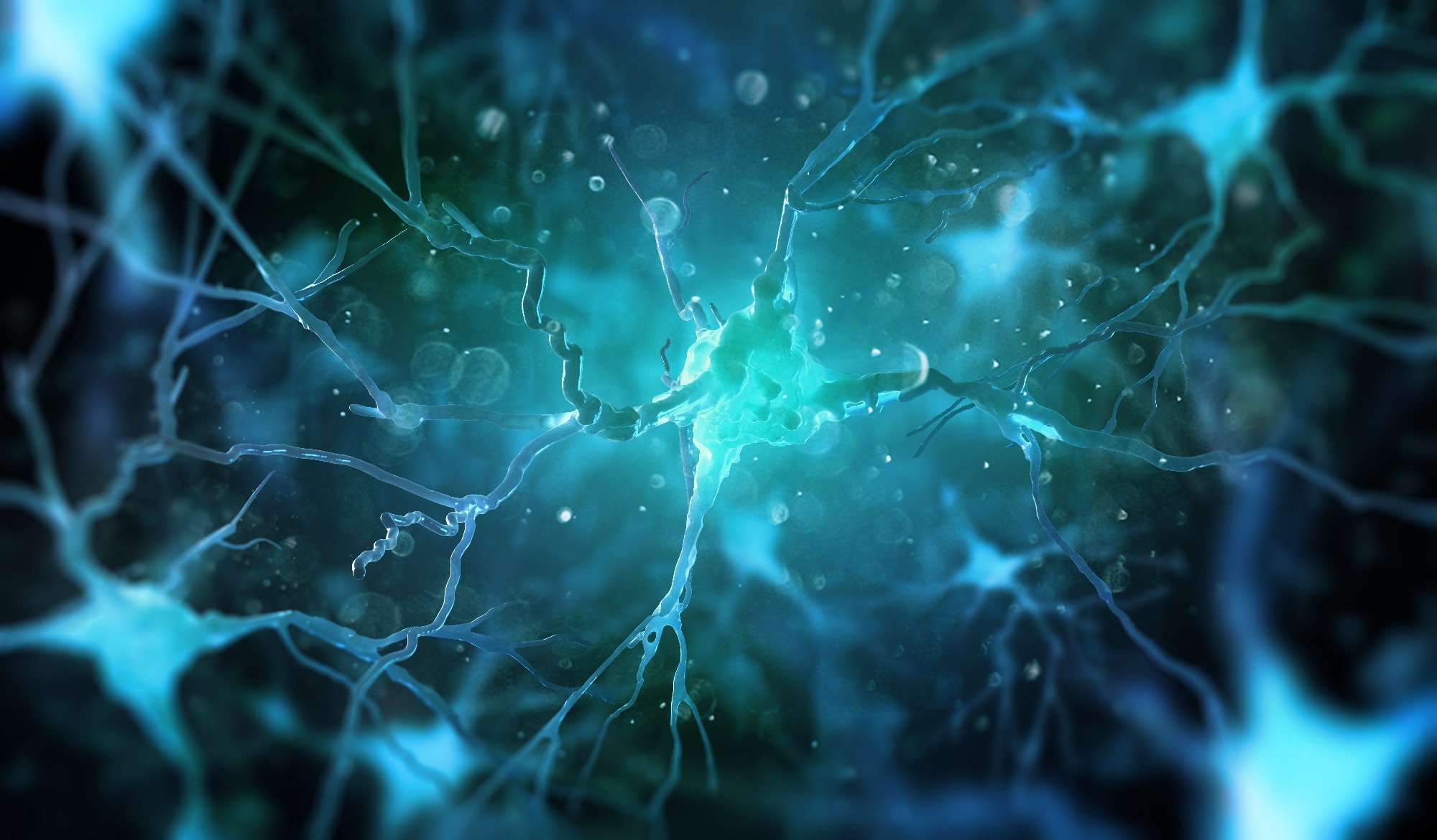 Neurons in the brain on dark background