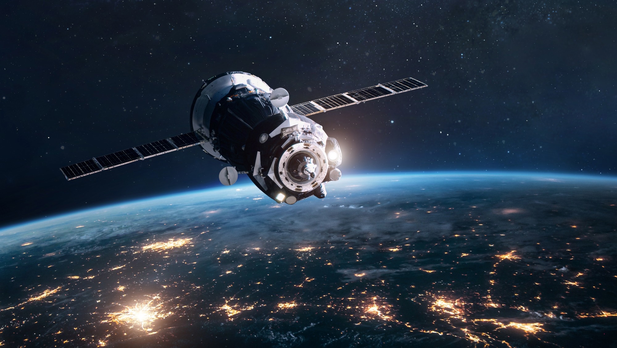 Cargo spaceship on orbit of planet Earth.