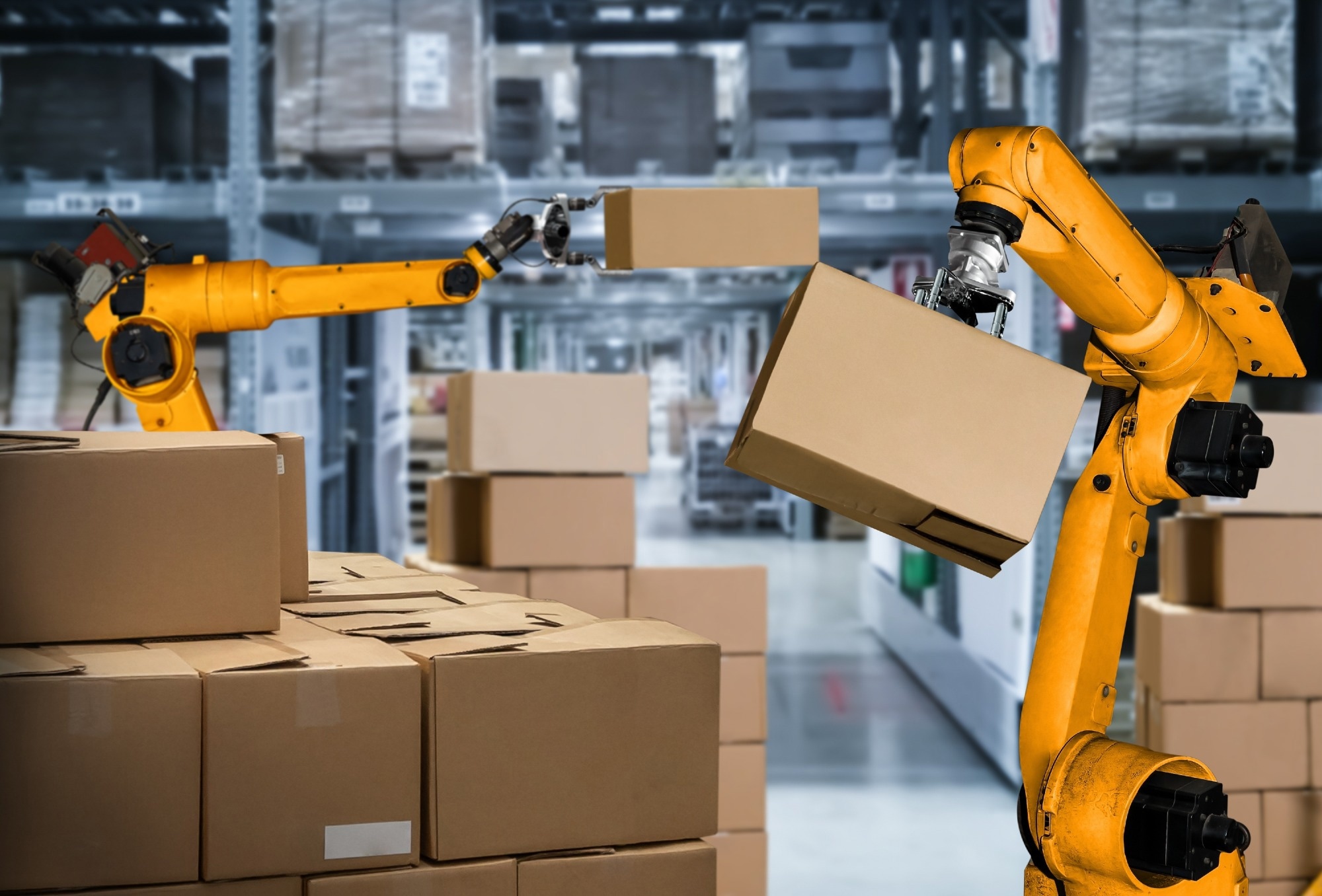 Automation manufacturing robot controlled by industry engineering using IOT software connected to internet network