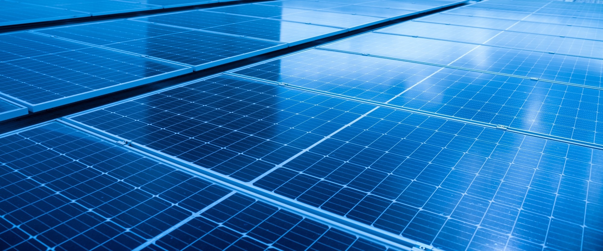 Landscape of solar cell panels in a photovoltaic power plant.