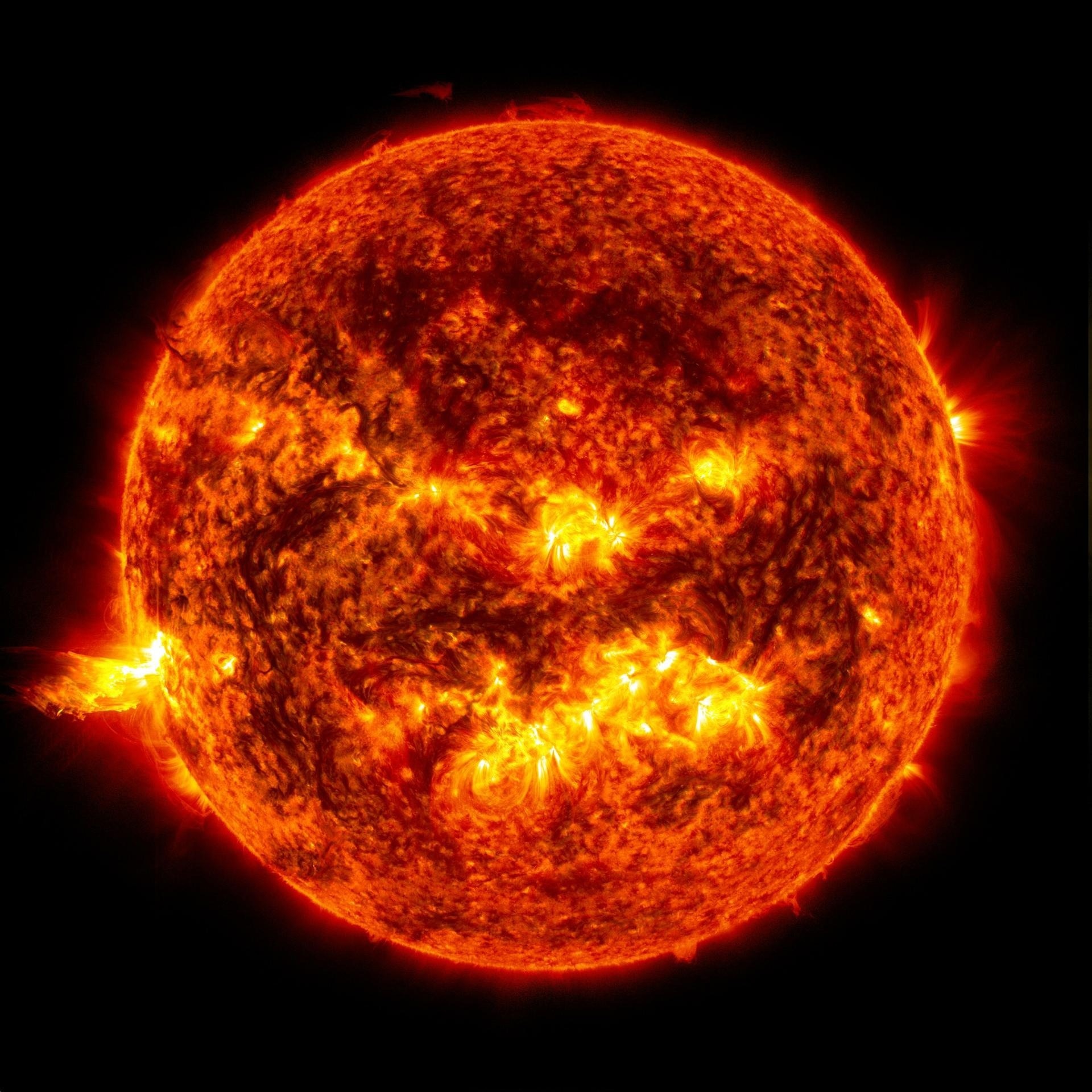 This image from June 20, 2013 shows the bright light of a solar flare and an eruption of solar material shooting through the sun’s atmosphere, called a prominence eruption. Shortly thereafter, this same region of the sun sent a coronal mass ejection out into space -- a phenomenon which can cause magnetic storms that degrade communication signals and cause unexpected electrical surges in power grids on Earth. NASA