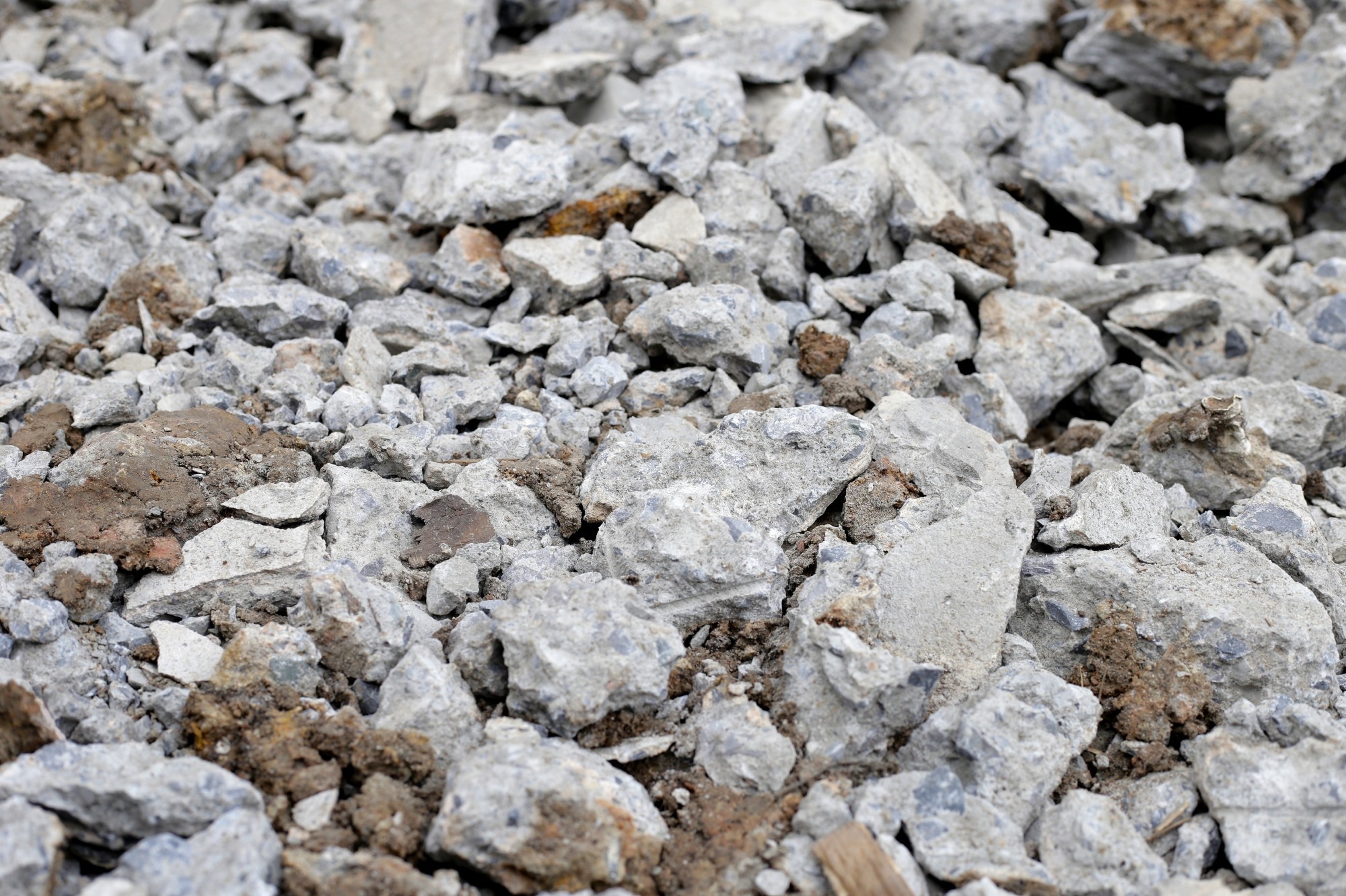 Broken concrete, Piles of rubble after house demolition.