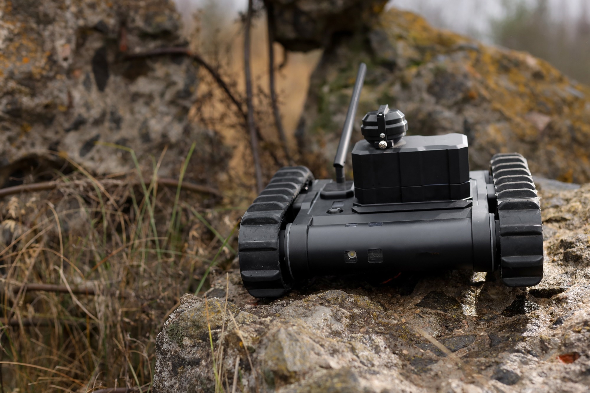 Search and rescue robot with tracks.