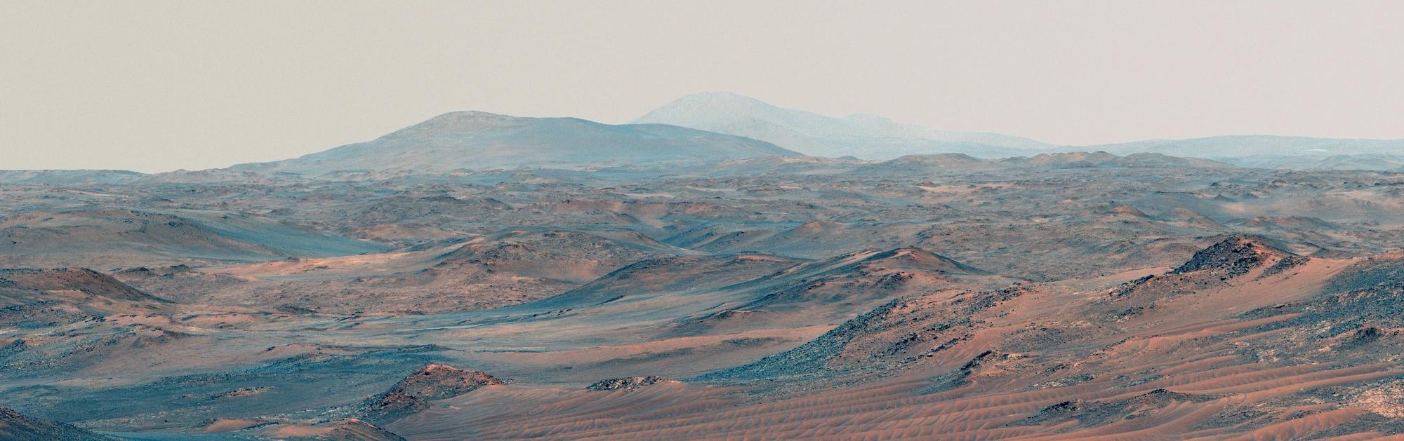 NASA’s Perseverance Mars rover captured this view of a location nicknamed “Mont Musard” on Sept. 8, 2025. Made up of three images, the panorama also captures another region, “Lac de Charmes,” where the rover’s team will be looking for more rock core samples to collect in the year ahead.