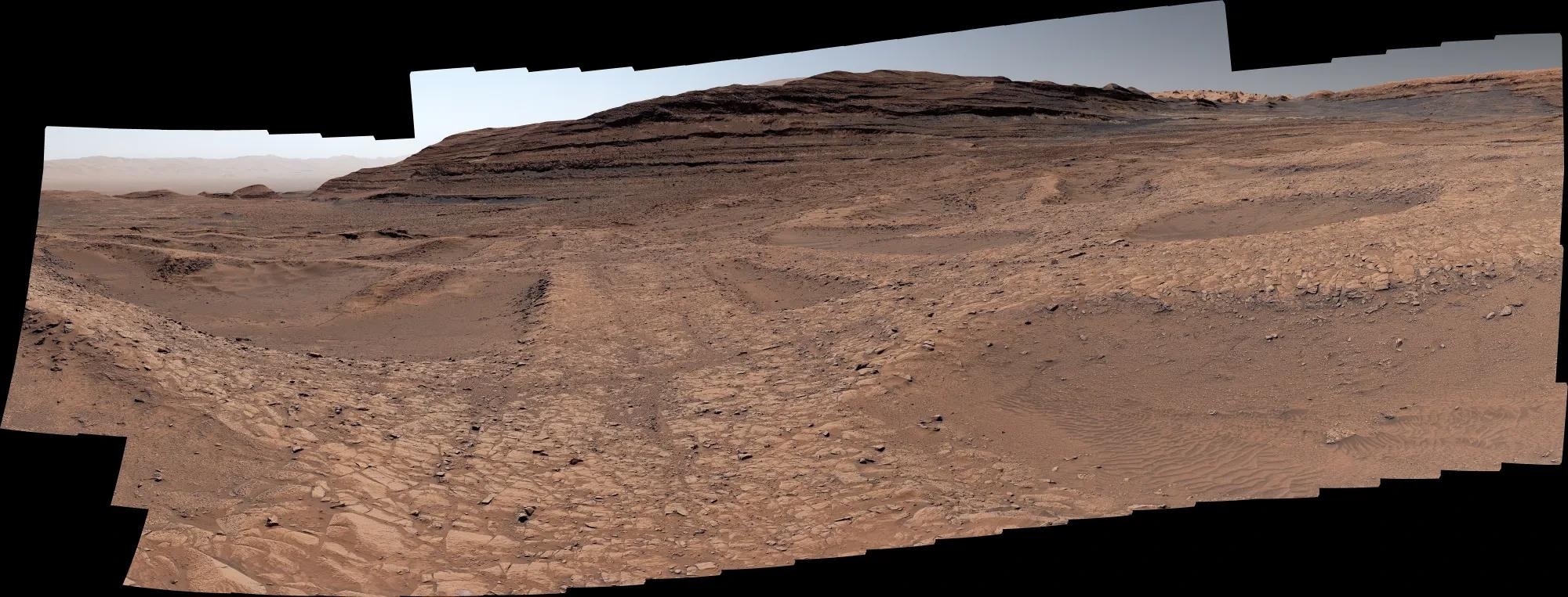 NASA’s Curiosity Mars rover captured this panorama of boxwork formations  -  the low ridges seen here with hollows in between them  -  using its Mastcam on Sept. 26, 2025.
